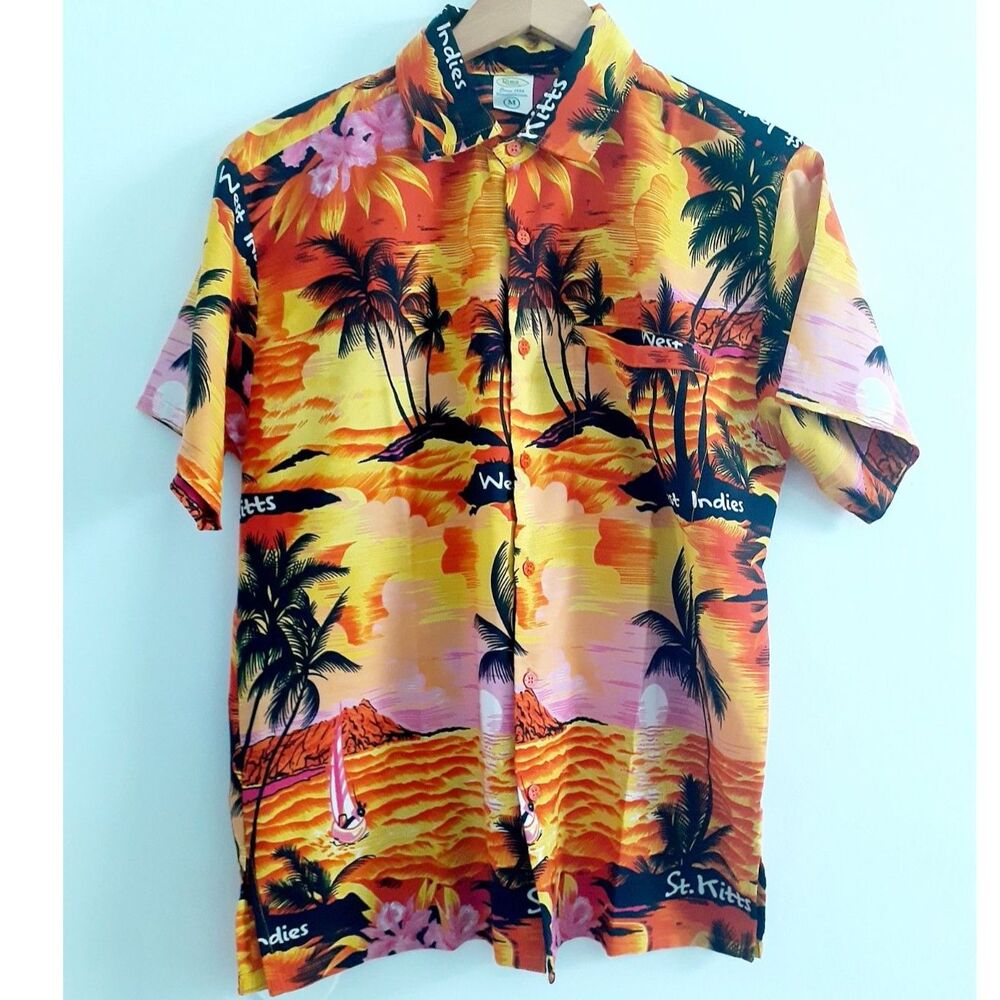 Classic RIMA St. Kitts West Indies Unisex GoldOrange Sunset Hawaiian  Med